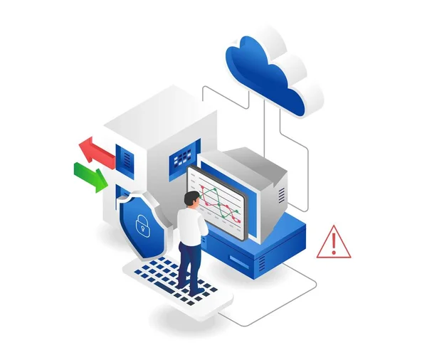 Man Analyzing Cloud Server Data — Image vectorielle