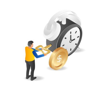 Man setting alarm clock for business plan reminder