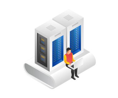 Man monitoring computer server