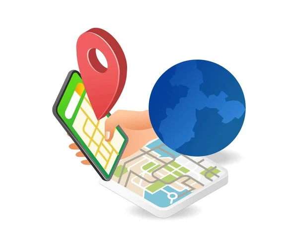 Using World Location Map Smartphone App — ストックベクタ