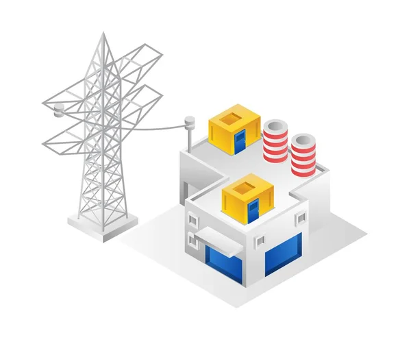 Electrical Grid Industrial Plants Flat Isometric Illustration — 스톡 벡터