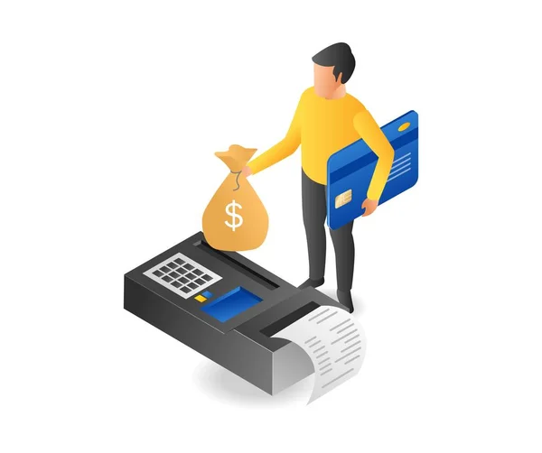Man Making Transaction Money Payment Machine — Vector de stock