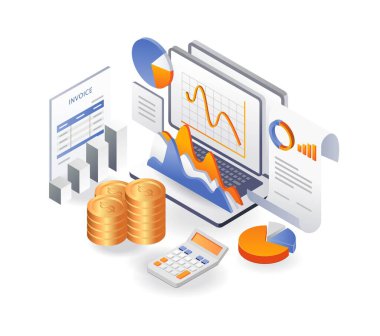 Financial analysis data on investment business results and invoice reports
