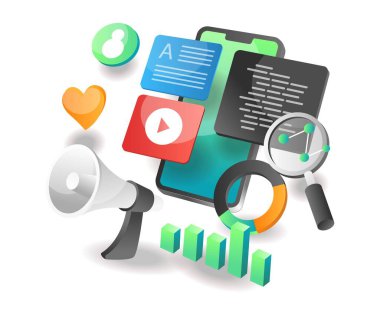 Illustration isometric concept. web developer layout campaign