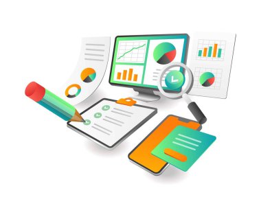 Illustration isometric concept. creative accounting investment business analysis
