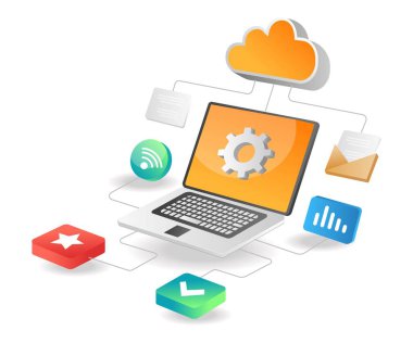 Illustration isometric concept. Cloud server data network working process
