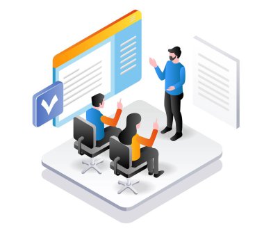 The teacher is explaining the lesson in class with students