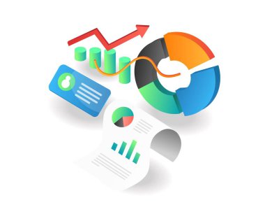 Illustration isometric concept. pie chart bar data analysis investment business development