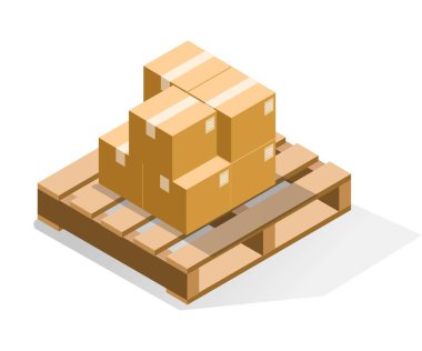 Isometric illustration concept. Pile of cardboard on wooden pallet
