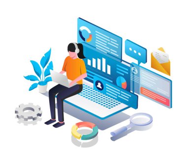 Digital marketing support in isometric illustration 