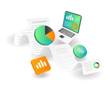 Illustration isometric concept. corporate financial accounting data analyst