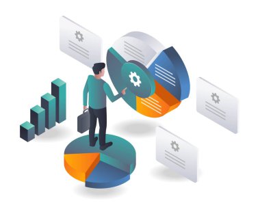 Man is analyzing pie charts for investment business