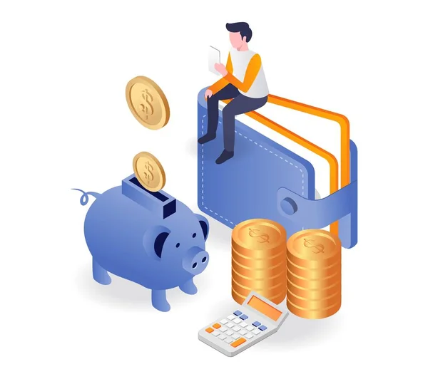Man Keeps Money Business Investment Piggy Bank — Stockvector