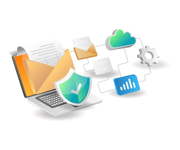 Illustration isometric concept. cloud server data network security