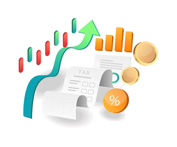 Illustration isometric concept. Tax accounting analysis of investment business company