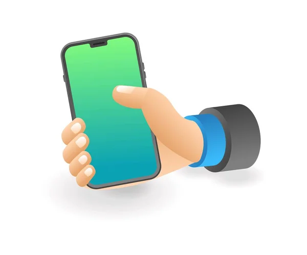 Hand Met Smartphone Leeg Scherm — Stockvector