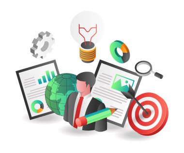 Düz izometrik konsept çizimi. Başarılı yatırım sektörü hedef fikri çözümü