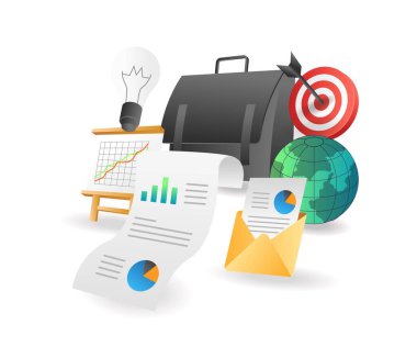 Düz izometrik çizim konsepti. Yatırım iş veri araçları