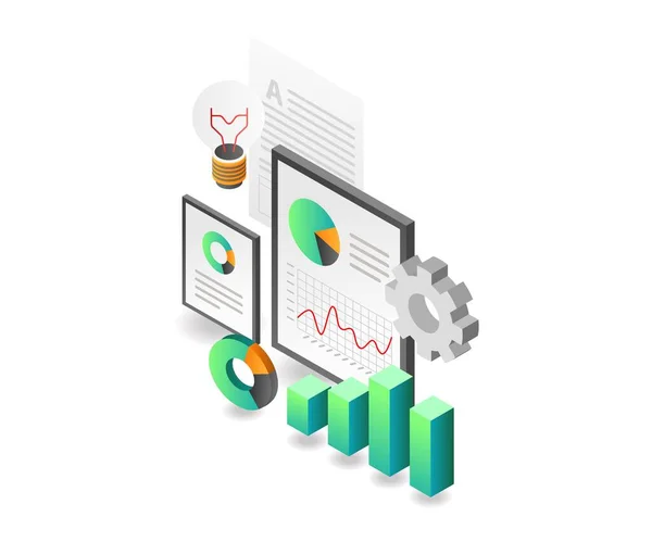 Ilustração Conceito Isométrico Plano Ideia Automática Dados Análise Negócios Investimento —  Vetores de Stock