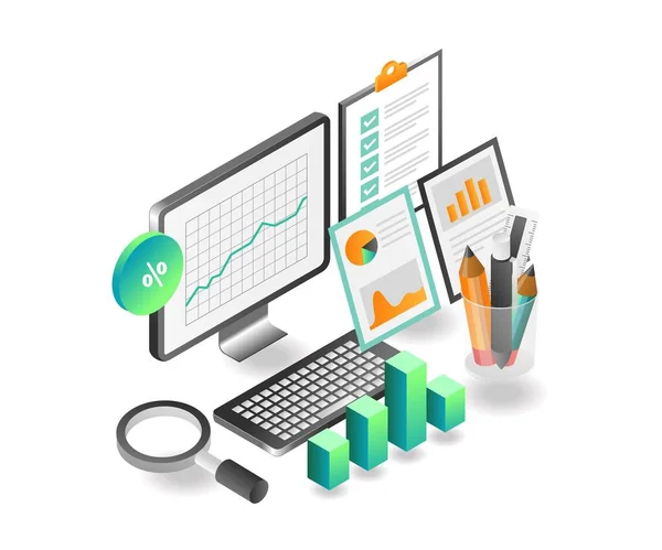 Flache Isometrische Konzeptillustration Daten Zur Analyse Von Investmentgeschäften — Stockvektor