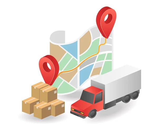 Płaska Izometryczna Koncepcja Ilustracji Mapa Lokalizacji Logistyki Dostawy — Wektor stockowy