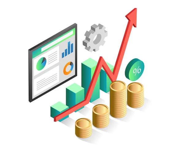 Plochý Izometrický Ilustrační Koncept Data Analýzy Výnosů Investičních Podniků — Stockový vektor
