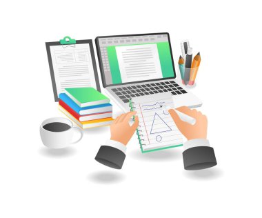 İniş sayfası konsepti düz izometrik çizim. dizüstü bilgisayardaki yaratıcı kavram tasarımı