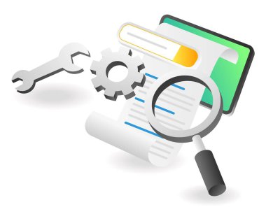 İniş sayfası konsepti düz izometrik çizim. bilgi analiz süreci