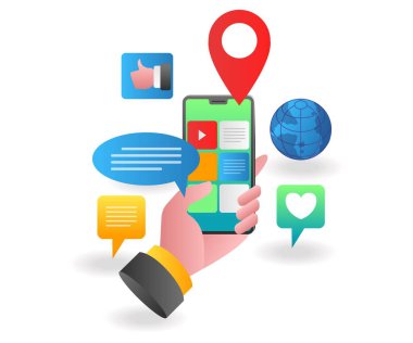 İniş sayfası konsepti düz izometrik çizim. akıllı telefon uygulaması kullan