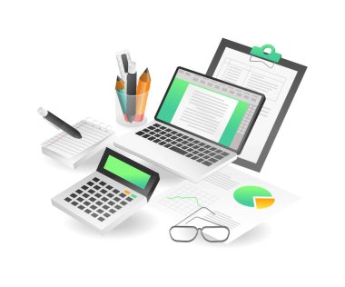 İniş sayfası konsepti düz izometrik çizim. yaratıcı profesyonel işyeri