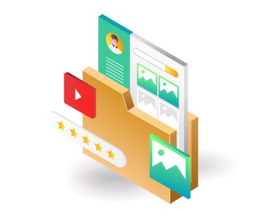 İniş sayfası konsepti düz izometrik çizim. E- posta dizininde portföy gönder