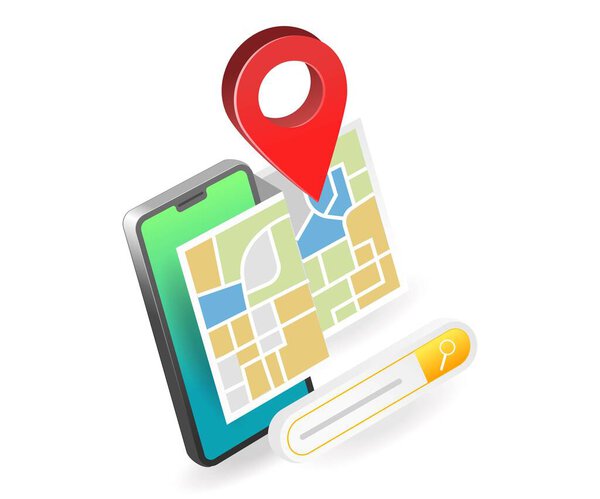 Концепция страницы посадки плоская изометрическая иллюстрация. приложение для поиска адреса