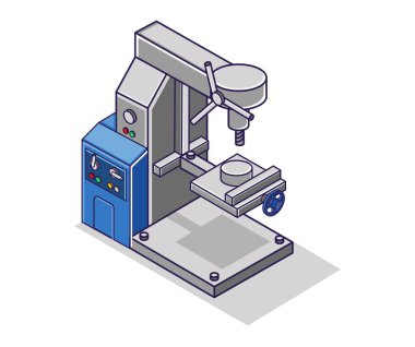 Düz izometrik konsept çizimi. cnc sondaj makinesi endüstrisinin gelişmiş teknolojisi