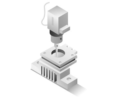 Düz izometrik çizim konsepti. cnc değirmen makinesi başı