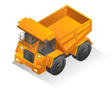 Isometric tasarım konsepti çizimi. Madencilik ürünleri taşıyan büyük bir kamyon