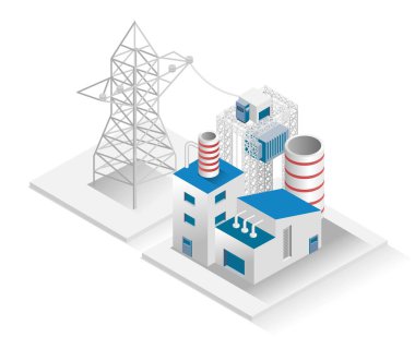 Isometric tasarım konsepti çizimi. fabrika elektrik enerjisi