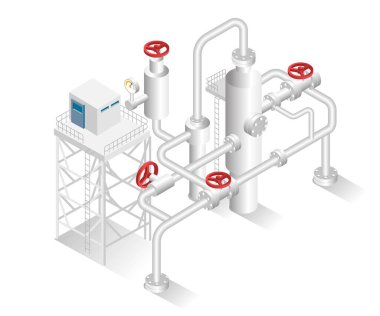 Isometric tasarım konsepti çizimi. Petrol ve gaz sanayi boru fabrikası