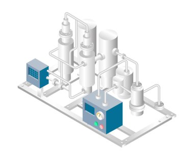 Isometric tasarım konsepti çizimi. Gaz boru hattıyla yağ tüpü sıcaklığı