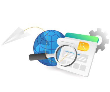 İniş sayfası konsepti düz izometrik çizim. dünyanın bilgilerini internetten ara