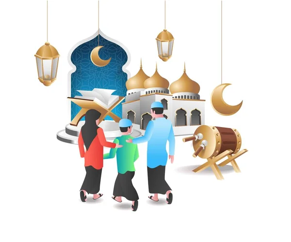 Quran Door Mosque Ramadan Karim Concept Illustration — стоковый вектор