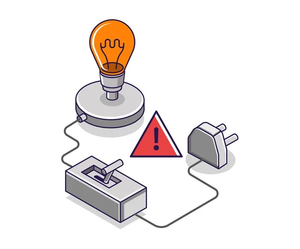 Ilustración Concepto Isométrico Plano Aviso Circuito Luz Eléctrica — Vector de stock