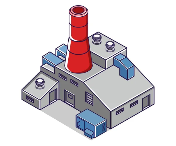 Flat Isometric Concept Illustration Factory Building View Chimney — Stock Vector