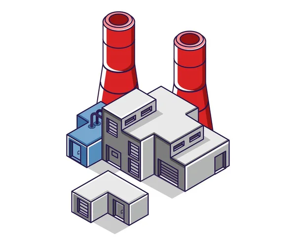 Płaska Izometryczna Ilustracja Koncepcyjna Fabryczny Budynek Przemysłowy Kominem — Wektor stockowy