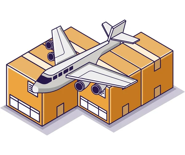 Flat Isometric Concept Illustration Ship Goods Air — Stock Vector