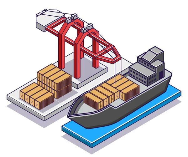 Flache Isometrische Konzeptillustration Gütertransport Auf Dem Seeweg — Stockvektor