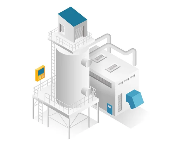 Concepto Ilustración Isométrica Plana Chimeneas Soplantes Industria Del Petróleo Gas — Vector de stock