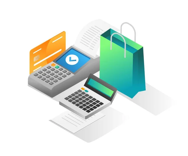 Plochý Izometrický Ilustrační Koncept Online Nakupování Platba Commerce Store — Stockový vektor