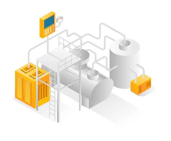 Concepto Ilustración Isométrica Plana Tanques Con Tuberías Maquinaria Industrial Bio — Archivo Imágenes Vectoriales