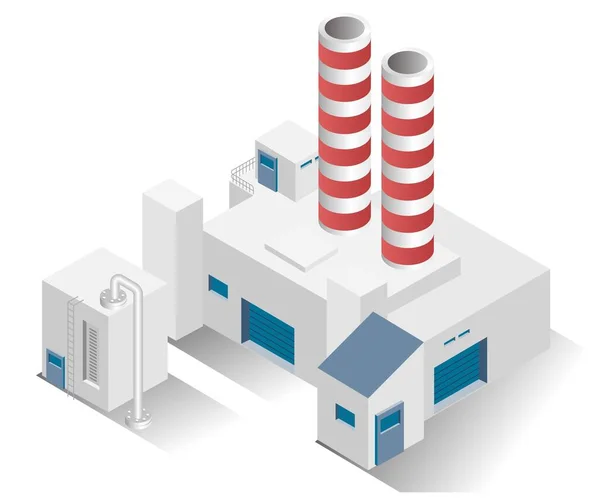 Isometrische Ontwerp Concept Illustratie Fabrieksgebouw Met Schoorsteen — Stockvector
