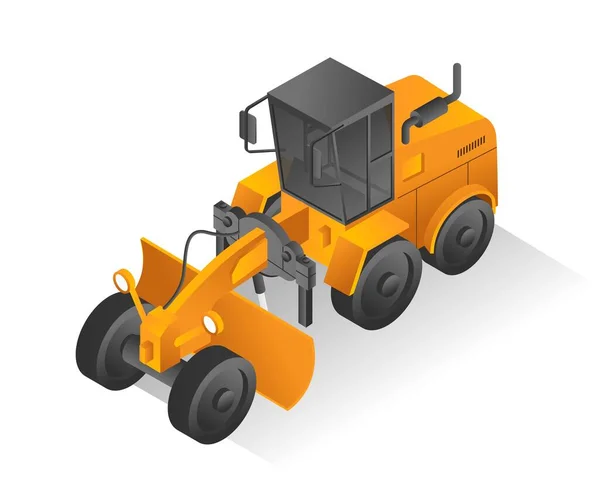 Isometric Design Concept Illustration Těžká Zařízení Motor Grader — Stockový vektor